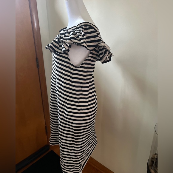 Kate Spade Black White Striped Off-Shoulder Casual Cotton Dress short sleeve L - Picture 3 of 4